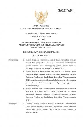 Peraturan Kalurahan Nomor 1 Tahun 2024