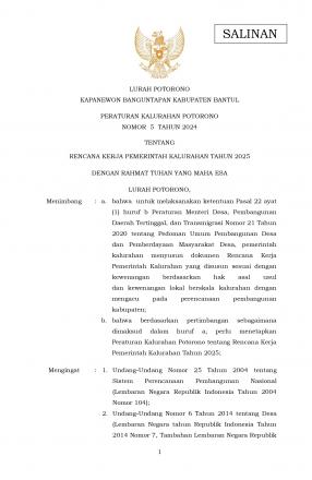 Peraturan Kalurahan Nomor 5 Tahun 2024
